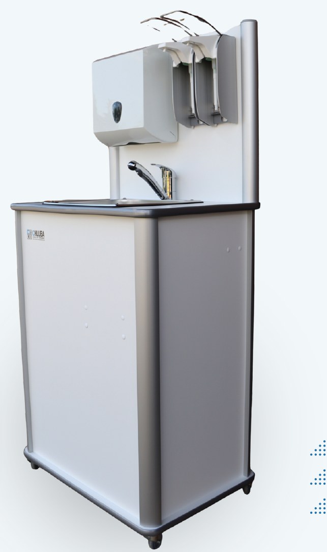Mobile Hygienestation mit Sensorarmatur, Kunststoffkorpus, auf Rollen